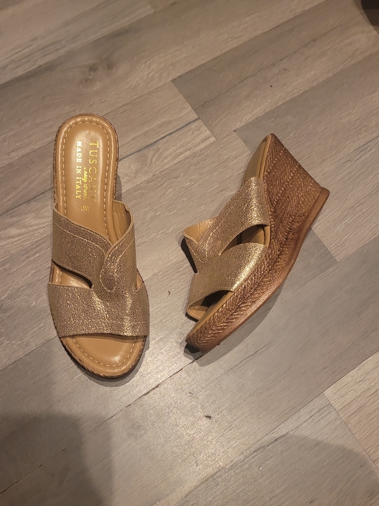 easy street Shoes - Tuscany by Easy Street Gold Wedge Slide Sandals Women Made In Italy Size 8
